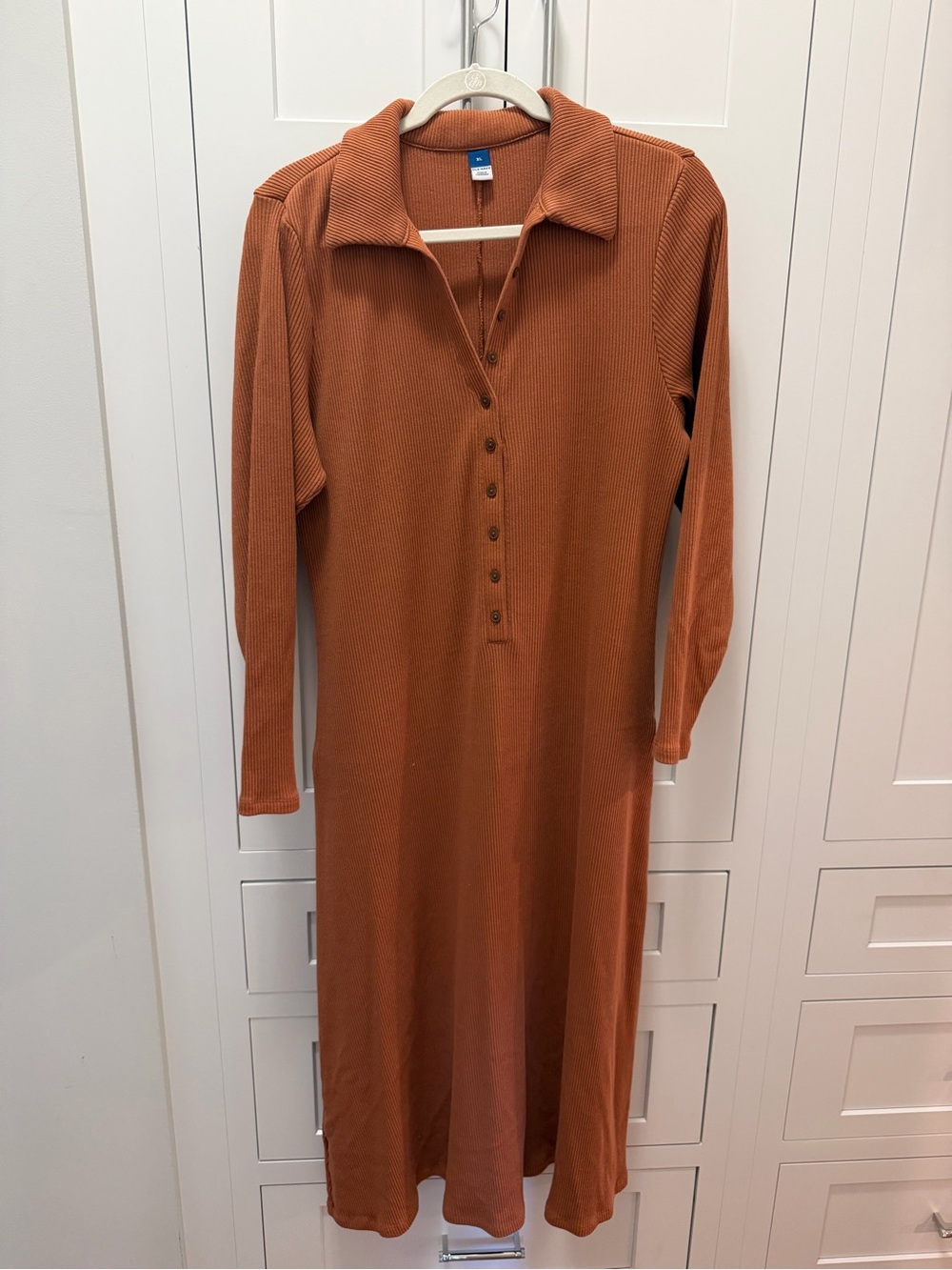 GAP Ribbed Collared Long-Sleeve Dress - Rust Orange